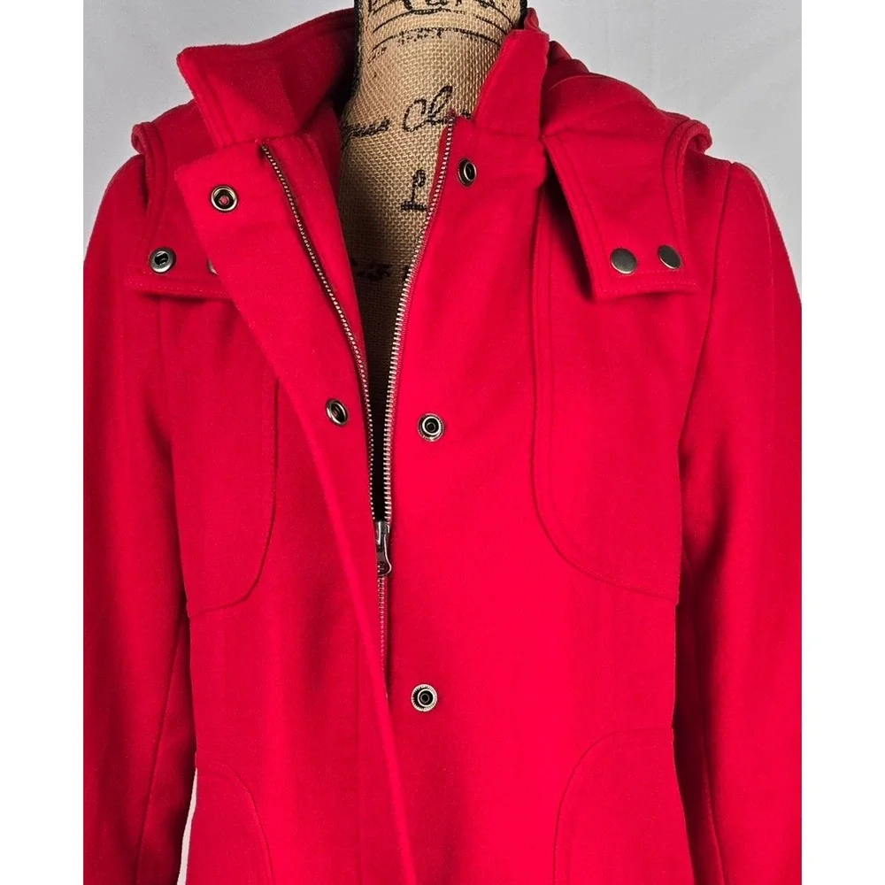 Merona Womens Red Hooded Pea Coat Jacket Zip Snap‎ Front Medium
